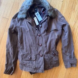 GAP Brown Faux-Fur Collar Utility Jacket
